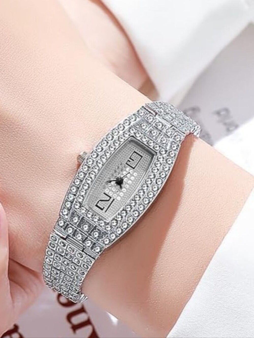 Elegant Crystal-Embellished Silver Women's Bracelet Watch